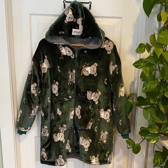 Sherpy Sweaters - Sherpy Green Koala Hooded Blanket Coat Cozy cottage cabin comfy lounge wear